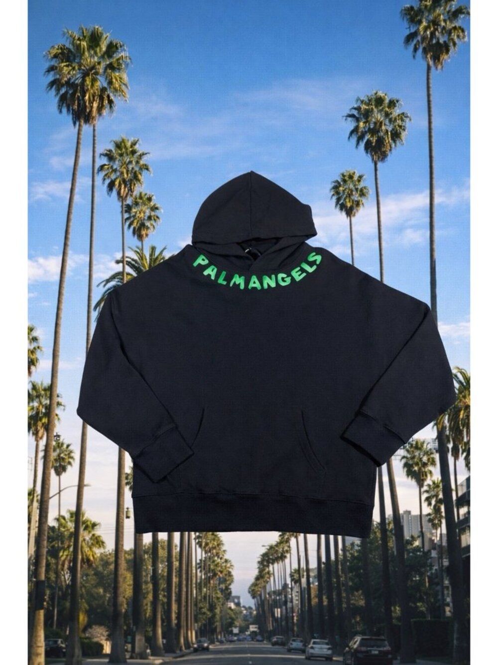 Palm Angels Black Hoodie Green Graphic Size Large Men’s Unisex Hood Pocket